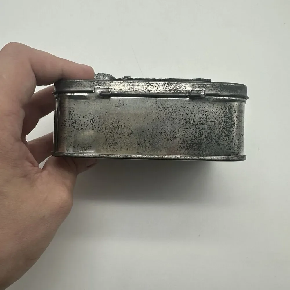 Metzke 1975 Metal Hinged Trinket Box w/ Pewter Turtle & Lily Pads Keepsake 4x3”